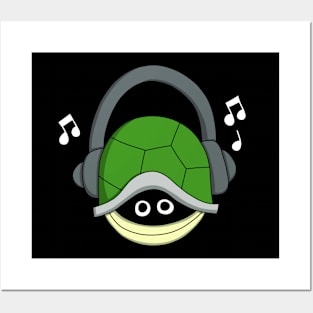 Turtle in Shell with Headphones Posters and Art